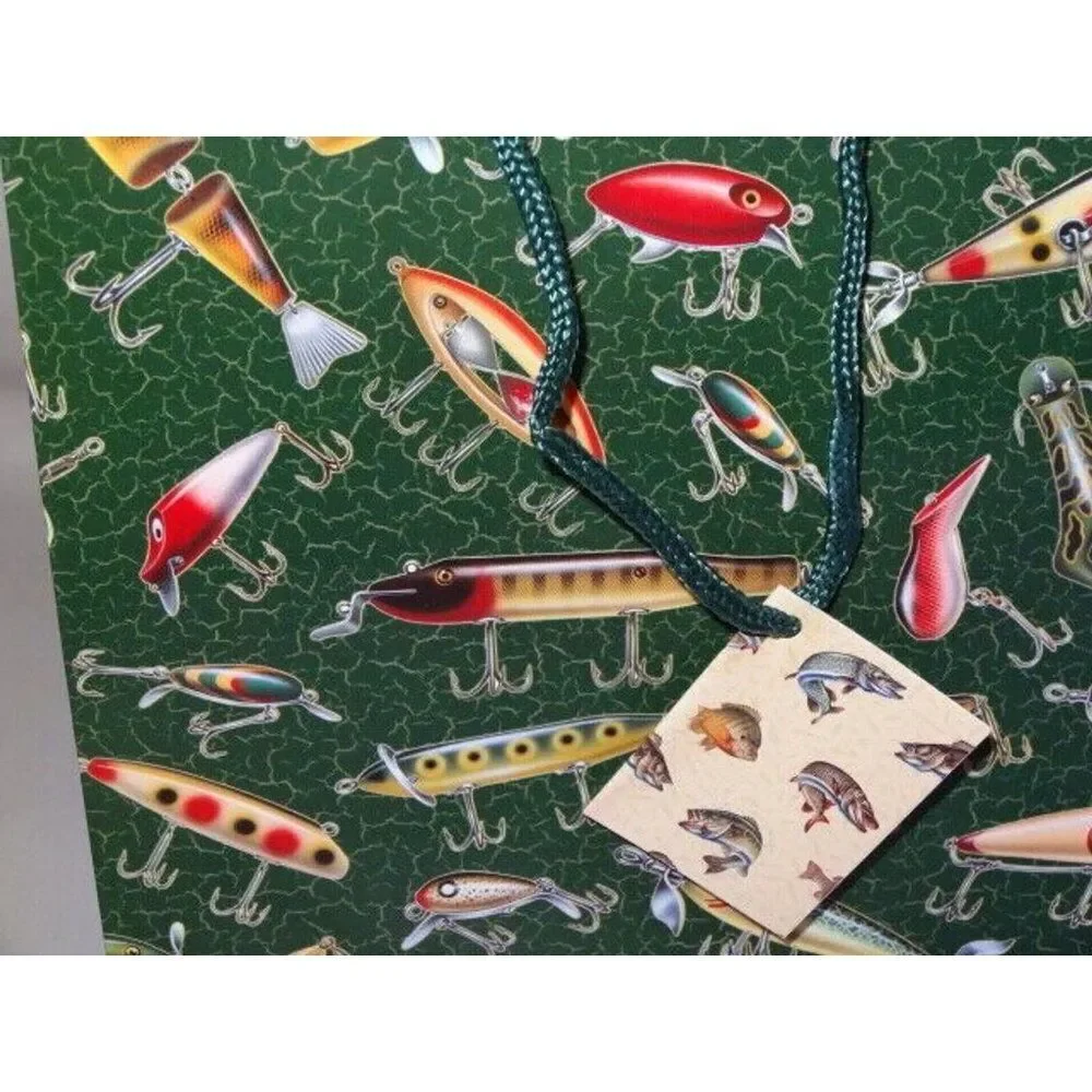 Rivers Edge Antique Lure Fishing Gift Bag Green Handle Card Tag 10 x 8 x 4 NEW